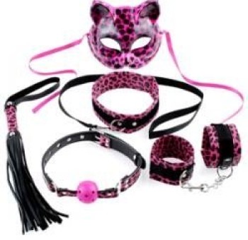 Набор для Бондажа Fetish Fantasy Series Kinky Kitty Kit черный с розовым с раскраской гепарда